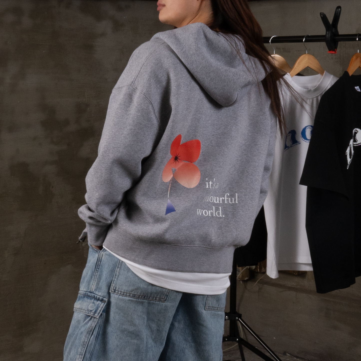 Colourful world zip hoodie BACK model